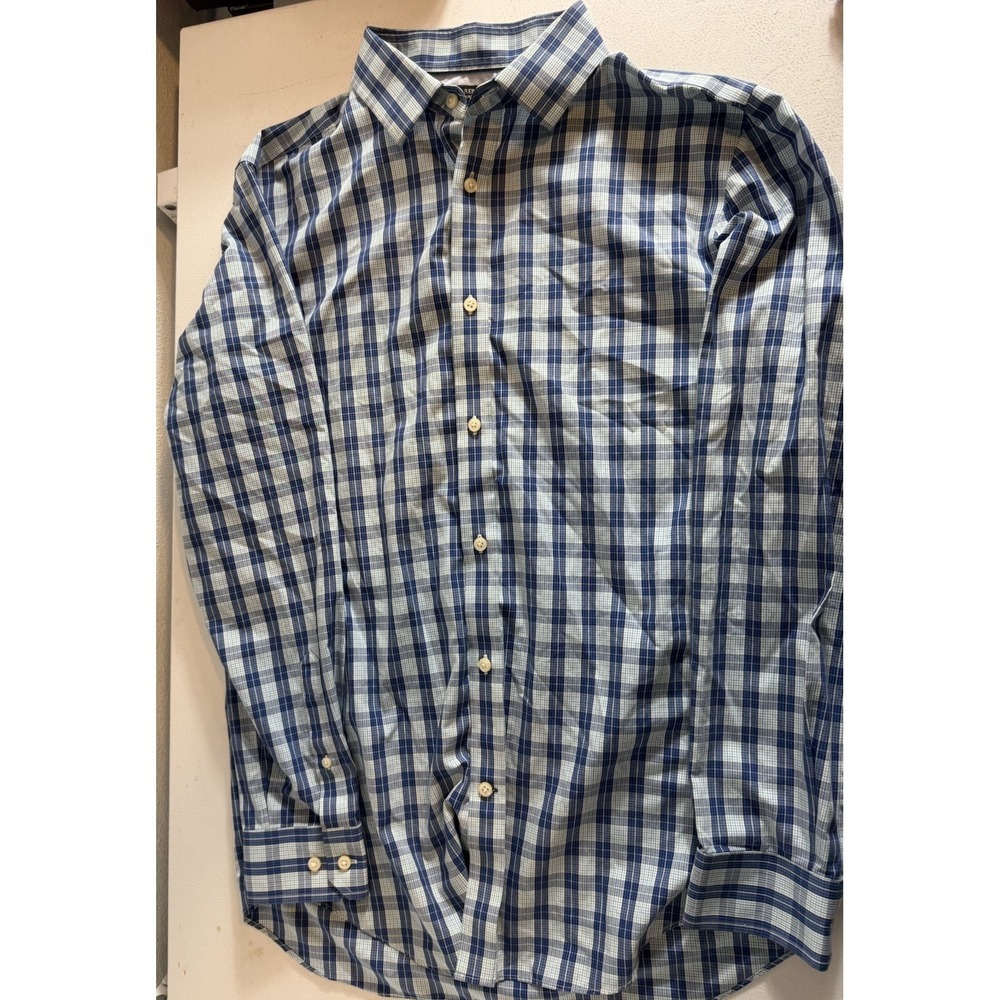 Banana Republic‎ Non-Iron Slim Fit Shirt Men's L Blue Plaid Dress Shirt